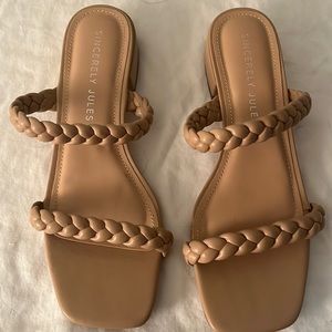 Tan two braided low heel